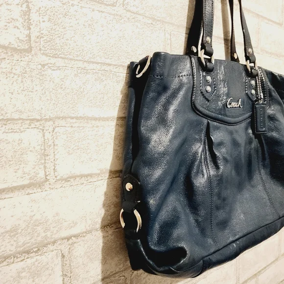 Coach Dark Teal Leather Tote - Picture 9 of 10